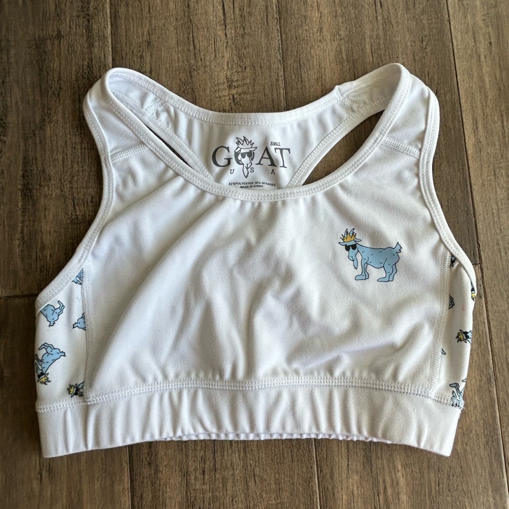 Women’s Goat USA White Sports Bra with Goat Print